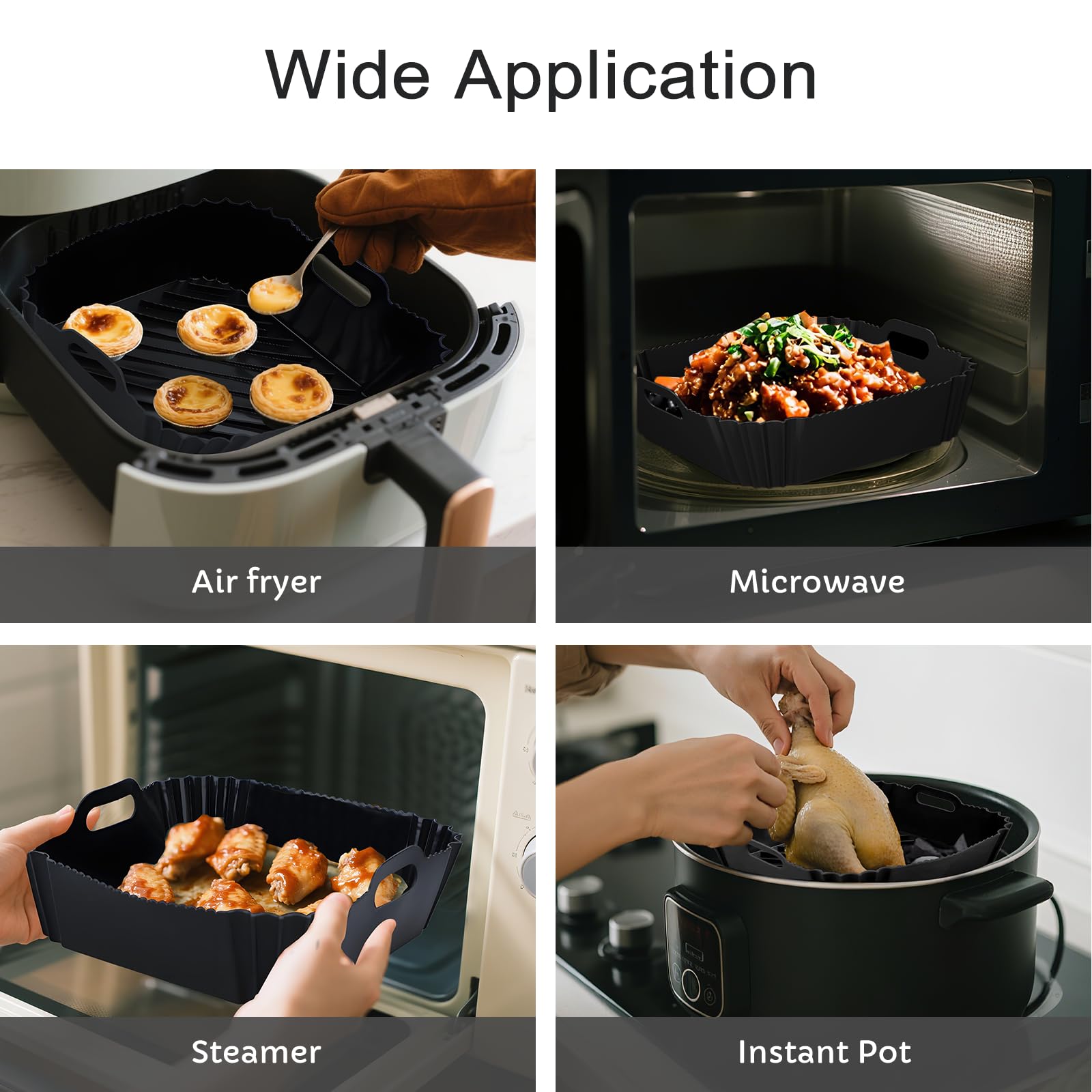 Air Fryer Silicone Liners 2 Pack, Reusable Square Air fryer Basket Liners, 4-7Qt Silicone Baking Tray for Instant Air fryer, Oven Microwave Pot Accessories, Food Grade Kitchen Gadgets