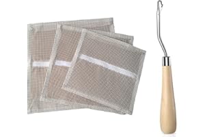 Yglnden 17x17 inch Blank Pillow Hooking Mesh Canvas Kit with Wooden Bent Latch Hook Tool for Latch Hook Pillow Tapestry Canvas DIY for Kids Adults (43X43CM)