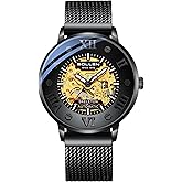 SOLLEN Men's Skeleton Automatic Watches, Original Mechanical Watch Movement, Double-Sided Skeleton Self-Winding Watches for Men, 3ATM Water Resistant Luminous Luxury Casual Wrist Watches Gift for Men