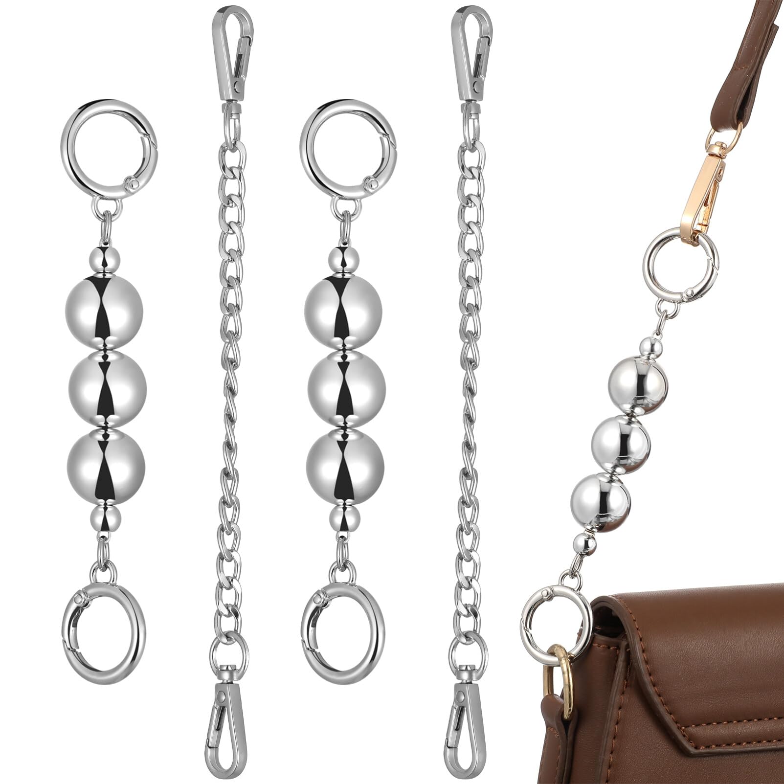 VILLCASE Bag Extender Chains, 4pcs Handbag Strap Extender, Metal Flat Chain Strap with Swivel Clasps, Purse Strap for Crossbody Bags, Purses, Handbags