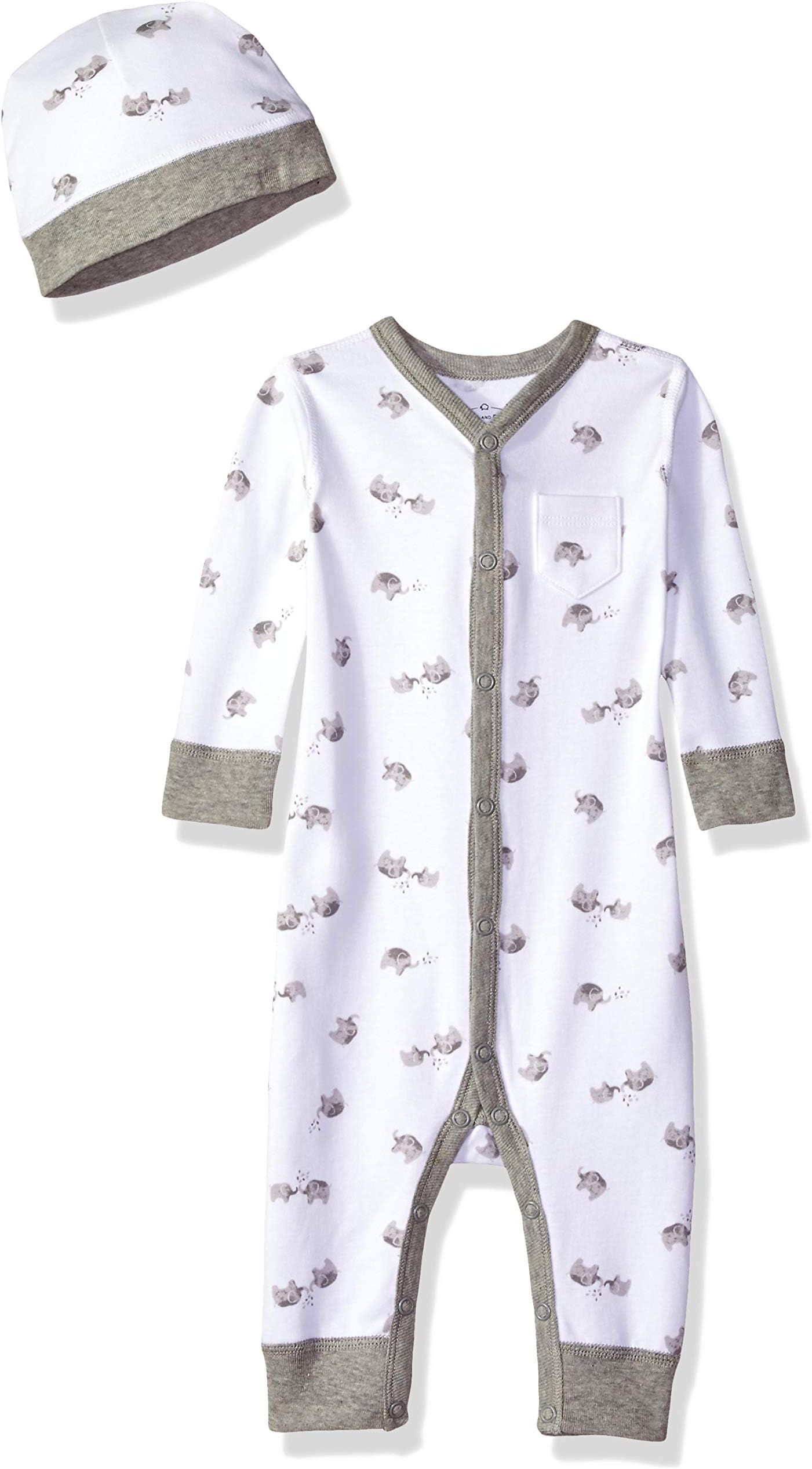 Moon and Back Baby Organic Snap-Front One-Piece Coverall with Cap Set
