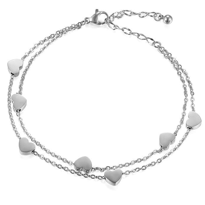Cupimatch Damen Herzen Armkette in Farben Silber, Doppelt Kette Armband für Frauen Mädchen