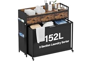 SAKSUN Laundry Hamper Laundry Basket: Rolling Laundry Basket Organizer with Wheels - Laundry Hamper 3 Section with Shelf Drawers Oxford Laundry Bags - Laundry Sorter for Laundry Room Bathroom Bedroom