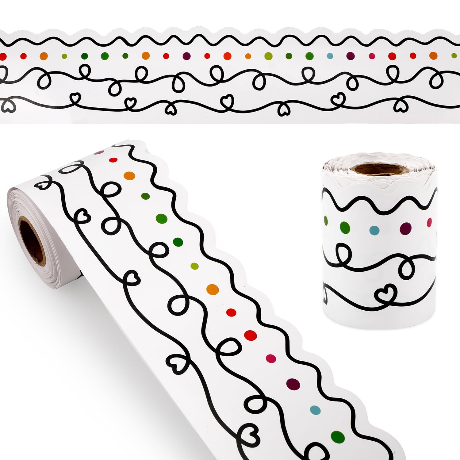 6.56Ft Bulletin Board Borders, Polka Dots Wave Die-Cut Border Trims Rolled Bulletin Board Stickers for Blackboard Chalkboard Wall School Classroom Office Party Decorations