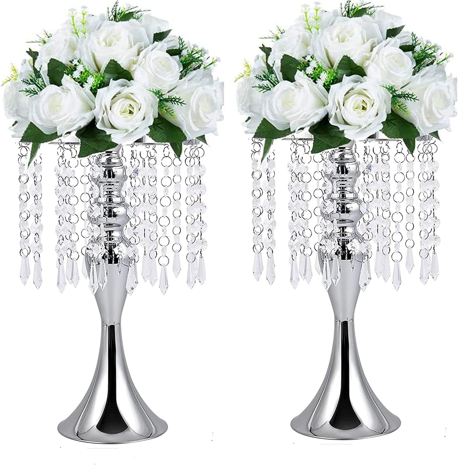 2 Pcs Wedding Metal Centerpiece Vases, Wedding Road-Leading Stands, Acrylic Crystal Chandelier Stands for Wedding Decor Home Engagement Anniversary Party Decor