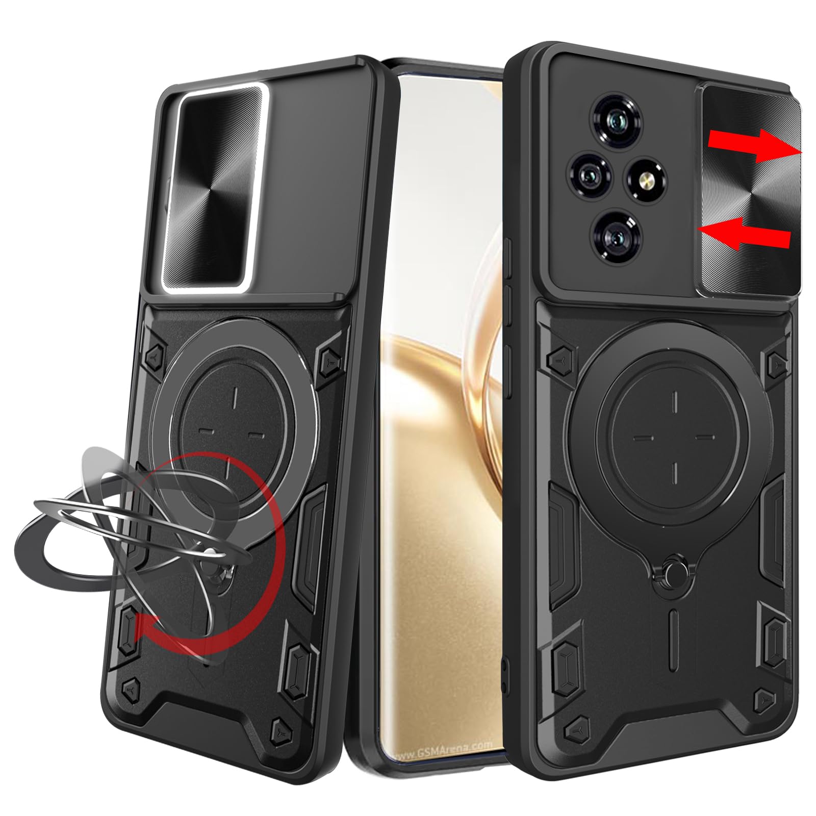 KZIOACSH Case for Honor 200 Pro,Military Grade Hard PC+TPU Rugged Bumper Cover [Camera Protection] Heavy Duty Anti-Scratch Back Phone Case with Enhanced Metal Car Mount Holder for Honor 200 Pro,Black — image 1