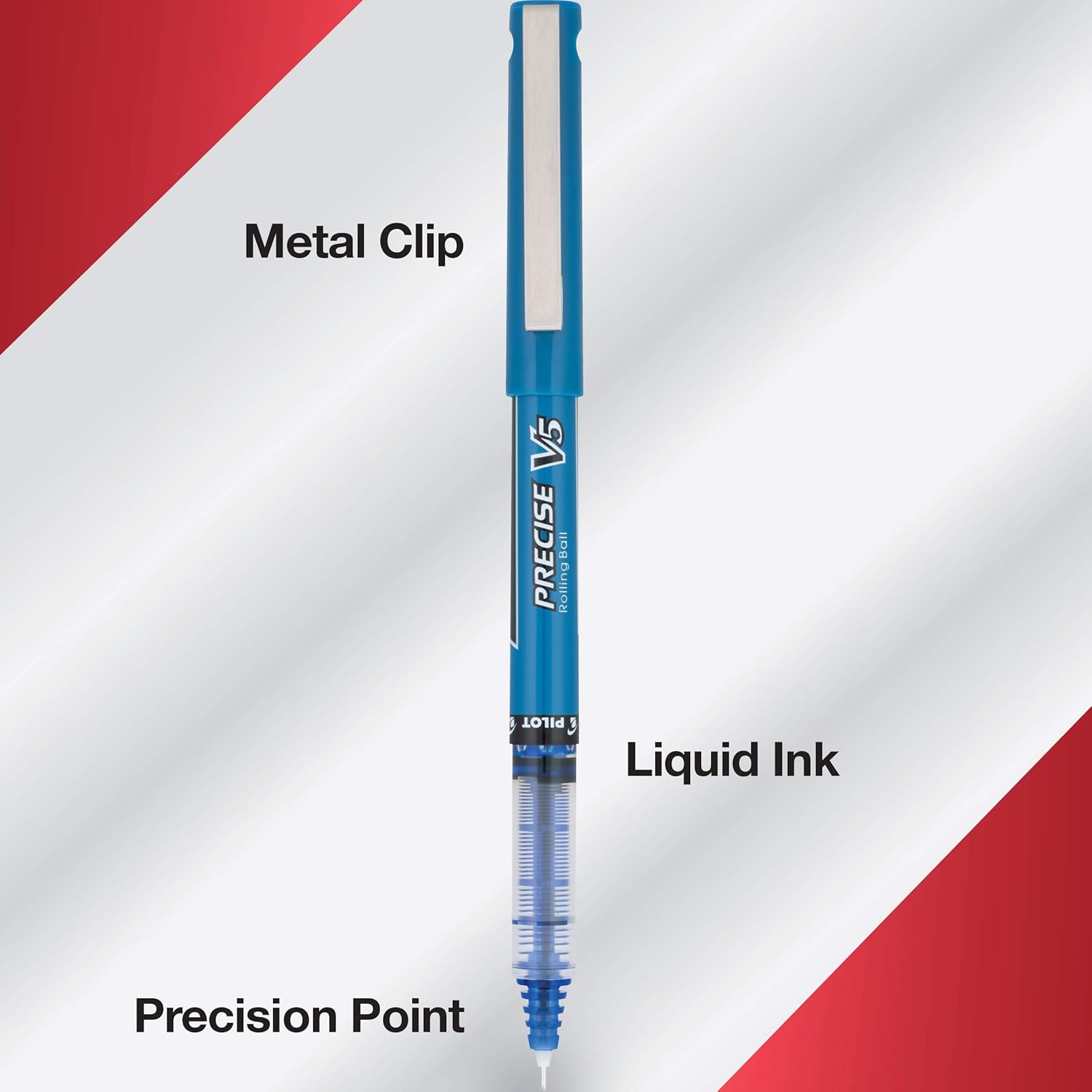 PILOT Precise V5 Stick Liquid Ink Rolling Ball Stick Pens, Extra Fine Point (0.5mm) Blue Ink, 12-Pack (35335) : Liquid Ink Rollerball Pens : Office Products
