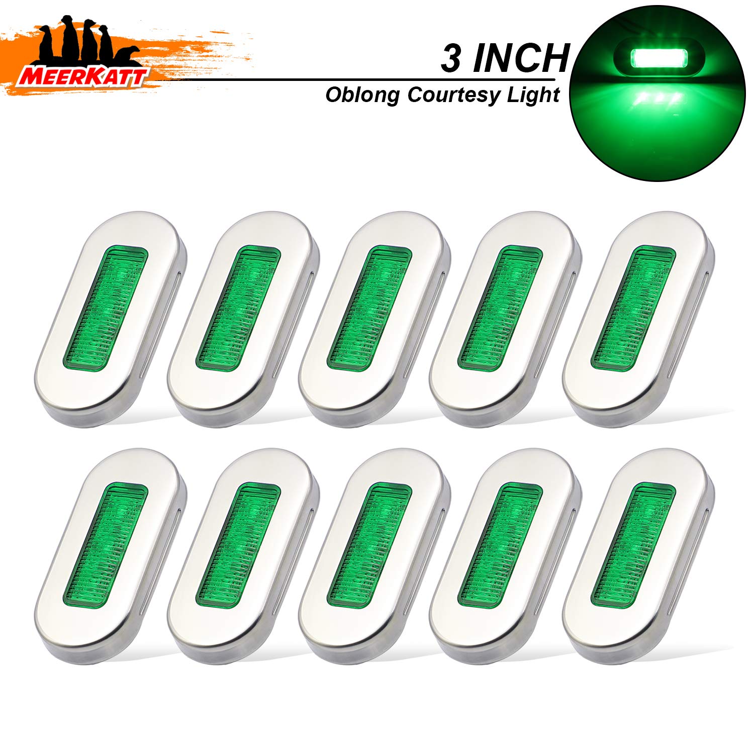 Meerkatt (Pack of 10) 3 Inch Oblong Amber LED Marine Courtesy Light Sealed Flush Mount Clearance Lamp for Yacht Stair Deck Garden Boat RV Cabin Truck Waterproof 12V DC with Chrome Stainless Bezel UV12