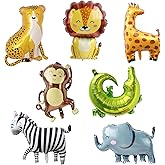 7 Pack Safari Animal Balloons - Jungle Theme Mylar Aluminum Foil Balloons for Birthday Party for Kids