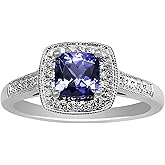 KOKAV Genuine Tanzanite 1Ct With Diamond Ring in 14K White Gold. Size 7