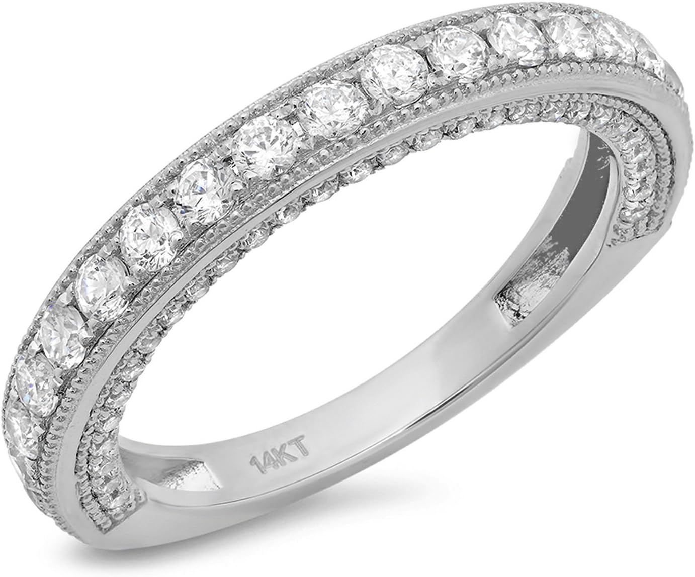 1.2 Ct Round Cut Pave Set Promise Wedding Bridal Eternity Engagement Anniversary Band Ring 14K White Gold, Clara Pucci
