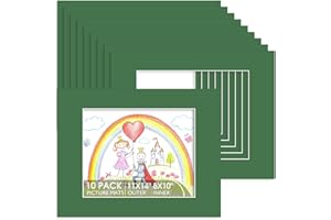 Space Art Deco, 10 Pack Picture Frame Mats, 11x14 Basque Green Mattes with Core Bevel Cut 7.5x9.5 Opening for 8x10 Pictures, Acid Free Photo Matting for Artwork