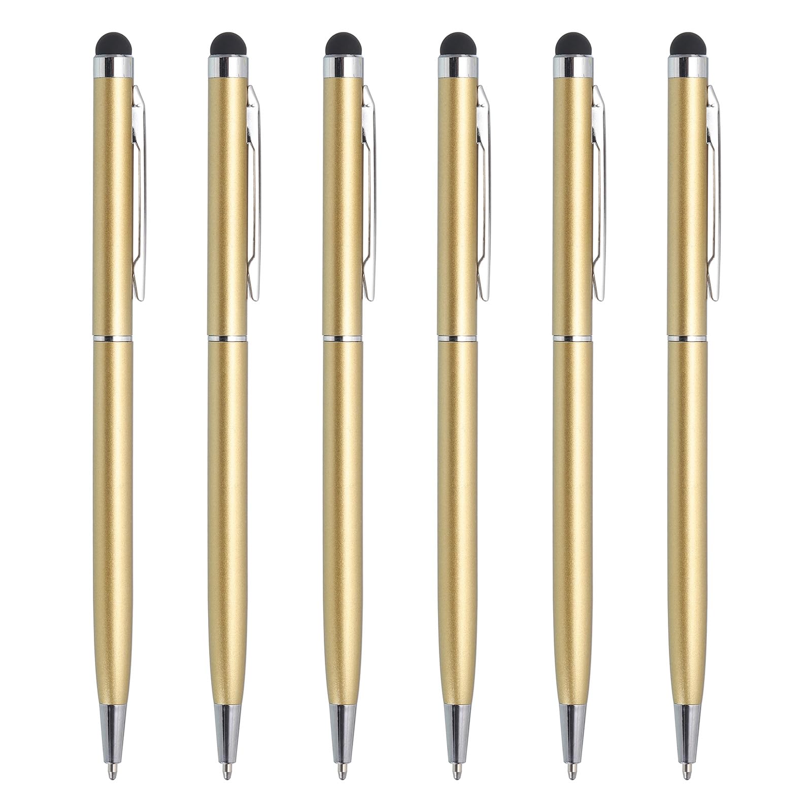 uxcell 6pcs Metal Stylus Pen Ballpoint Pen 2 in 1 Universal Retractable Ink Pen with Stylus Tips for All Capacitive Touch Screen Device, Gold