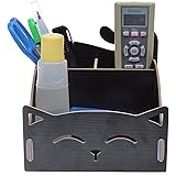 BCP Wood DIY Assemble Cute Cat Pen Pencil / Cosmetic Holder Desk Organizer for Home, Office (Black Color)
