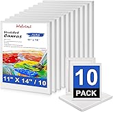 Stretched Canvas for Painting - 11x14 Inch/10 Canvas Value Pack - Triple Primer Acid Free 100% Cotton Blank Canvas for Painting Supplies Oil and Acrylic Pouring Art Watercolor