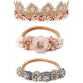 BFNAAgirl Baby Girl Floral Headband Nylon Flower Crown Elastic Hairband 3pcs Hair Accessories Gift for Girls (9572)