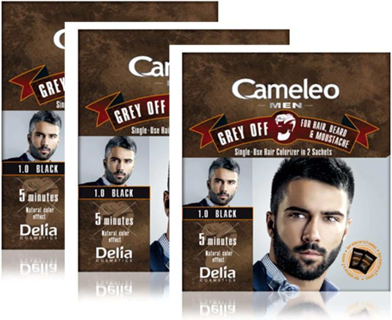 Cameleo Men Color Cream Grey OFF Single-Use Colorizer in 2 sachets for Hair, Beard & Moustache 5 min. Natural color effect! 0% Parabens Ammonia PPD (Black)