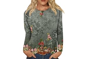 BARNRAE Vintage Tees for Women Women's Fashion Casual Round Neck Long Sleeve Printed T-Shirt Top