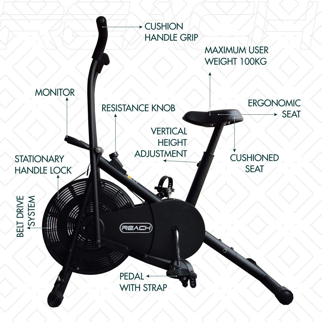 Reach AB-110 Air Bike Exercise Fitness Cycle