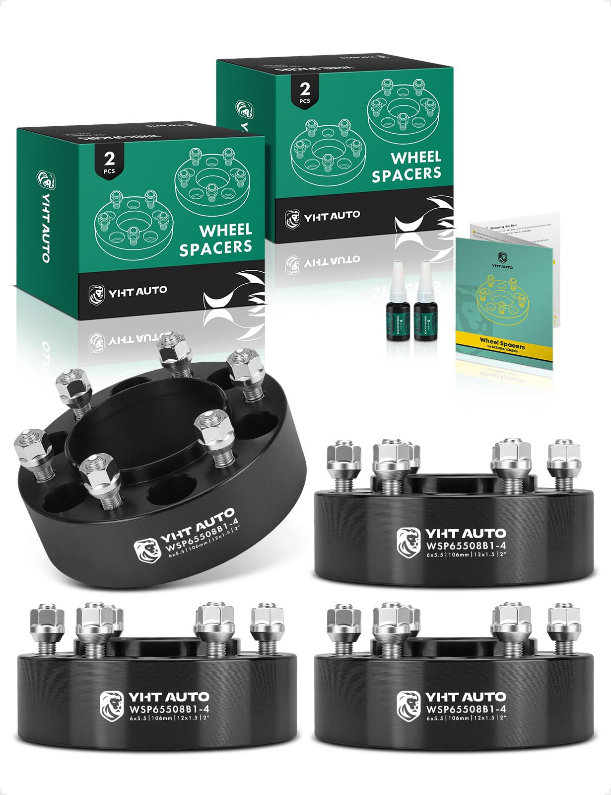 Photo 1 of ***DAMAGED - SEE NOTES/PICTURES*** YHTAUTO 4PCS 6x5.5 Hub Centric Wheel Spacers 2 inch Fits Toyota Tacoma, 4Runner, Tundra, Sequoia, FJ Cruiser & Lexus GX460, GX470, 6 Lug 6x139.7mm Forged Tire Spacers w/ M12x1.5 Studs, 106mm Hub Bore