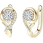 Moissanite Hoop Earrings for Women, Lab Imitation Diamond Huggie Earrings, 18K White Gold Plated D Color Round Cut 925 Sterling Silver Earrings, GRA Certified