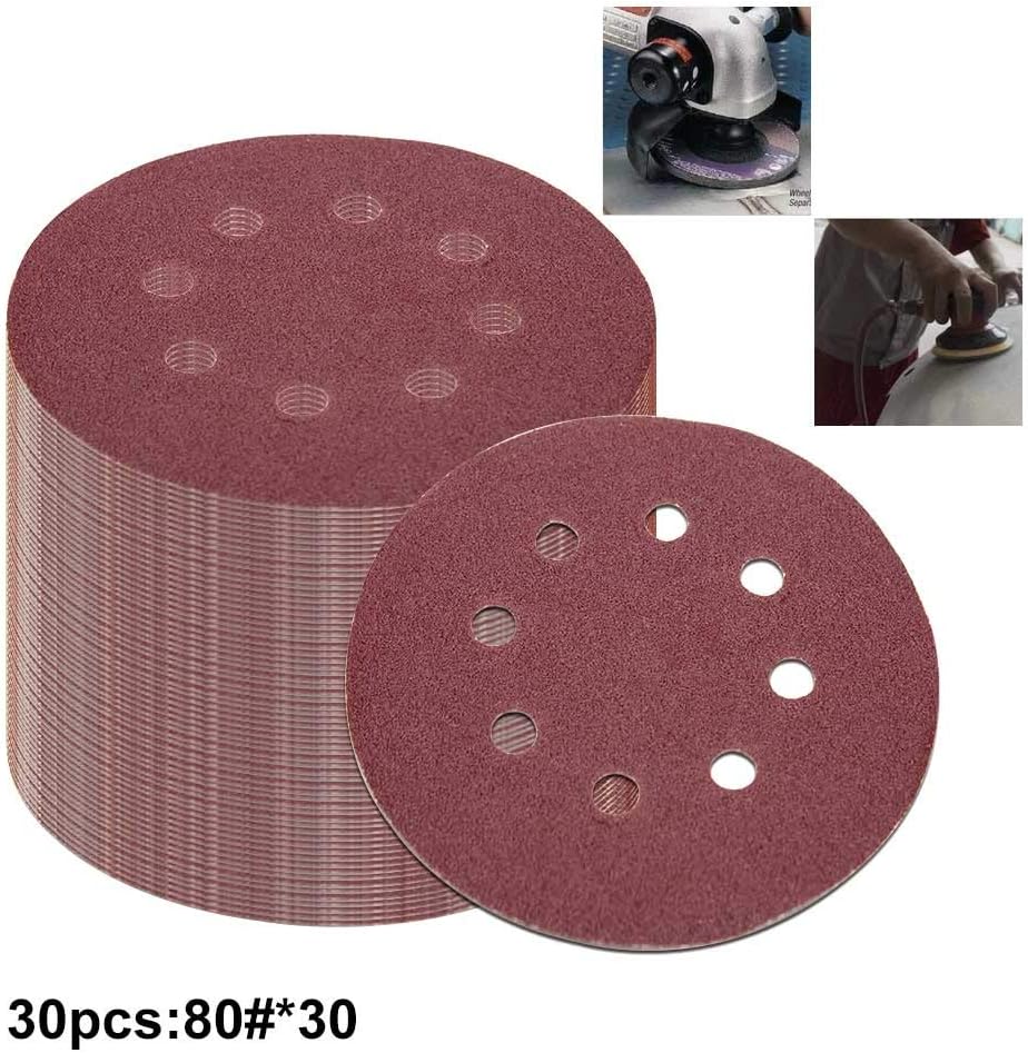 30Pcs/50Pcs 5 Inch 125Mm Round Sandpaper Eight Hole Disk Sand Sheets Grit 40/60/80/120/240 Hook And Loop Sanding Disc Polish 30pcs