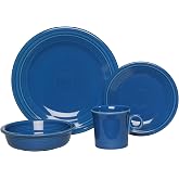 Fiesta&reg; 4-Piece Classic Rim Place Setting &ndash; Durable Ceramic, Lead-Safe, Dishwasher/Microwave/Oven Safe &ndash; Made in USA Dinnerware - Lapis