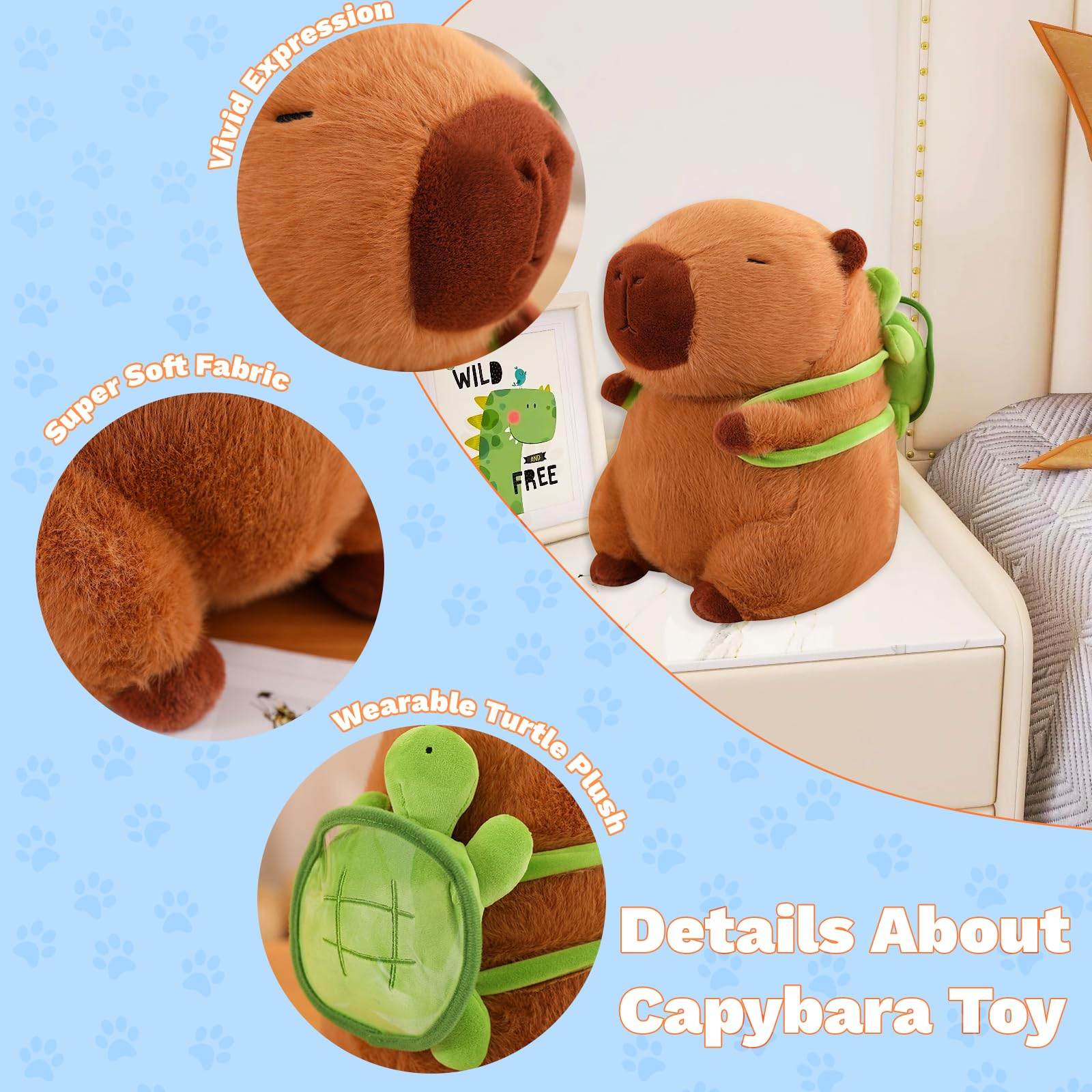 Emoin Cute Capybara Plush Toys Baby Girls Toys 13.8Inch Soft Capybara Stuffed Animals with Turtle Backpack Plushie Doll Birthday Gifts for Toddlers