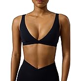 PAVOI ACTIVE Deep V Neck Sports Bra for Women - Low Coverage Open Back V Plunge Low Cut Workout Bra Removable Pads - FlexFlow