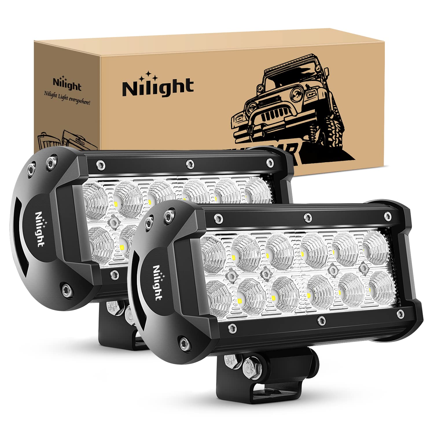 Photo 1 of ***Missing mounting brackets***Nilight 60002F-B 36W 6.5-Inch Flood LED Light Bar - Off-Road Driving Fog Light for Boats, Trucks - 2PCS, Super Bright, 2 Years Warranty