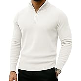 Lexiart Men's Quarter Zip Sweater Casual Mock Neck Pullover Ribbed Knit Polo Sweater