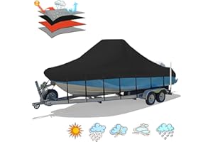 Solim Center Console Boat Cover, 17'-19' Waterproof 1300D PU Heavy Duty Trailerable Boat Cover for Center Console Boat, Marine Grade Oxford UV Resistant Polyester Canvas with 18 Tie Down Straps, Black