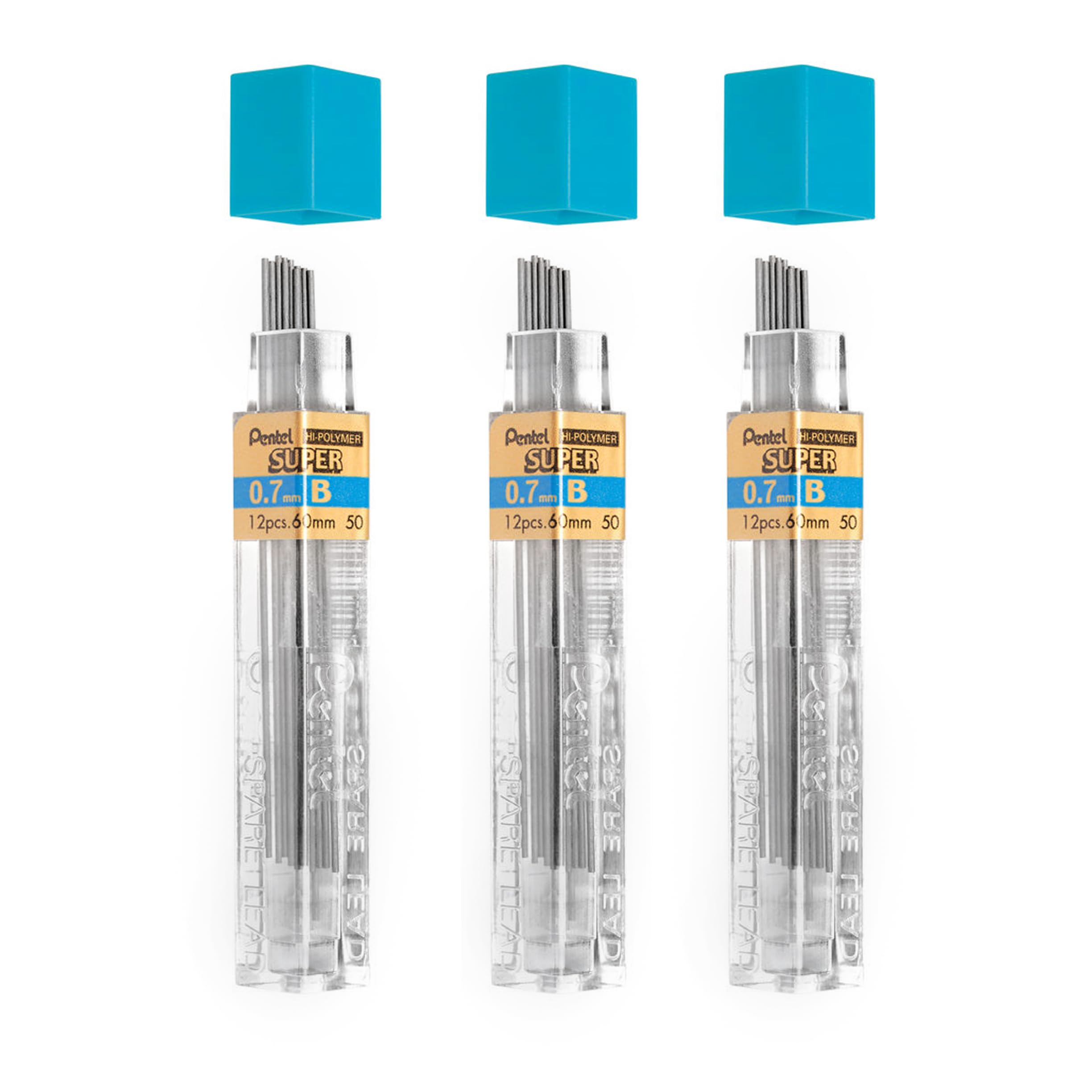 Pentel 0.7mm Size B Shade Hardness Pencil Refill Replacement Spare Leads Hi Pollymer Super For Automatic & Mechanical Pencils (Pack Of 3 Tubes - 36 Pieces)