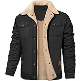 Jyanl Mens Winter Jacket Thick Thermal Cotton Warm Fleece Lined Sherpa Jacket Trucker Lapel Work Cargo Jackets Coat Outerwear