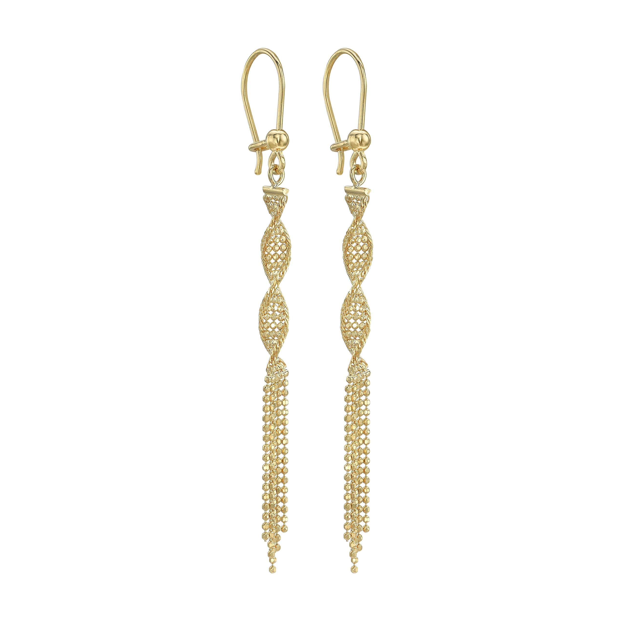CARISSIMA Women's 9 ct Yellow Gold Diamond Cut Ball Twist Tassel Drop Earrings