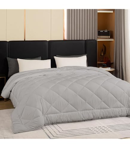 HOMBYS - Manta Alternativa De Plumón Tamaño King De 120 X 120 Pulgadas Para Todas Las Estaciones, Ligera Y Acolchada De Color Blanco Con Ribete De Satén, Manta Acolchada Reversible De Microfibra