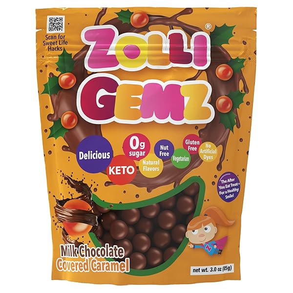 ZOLLI CARAMELZ – SUGAR-FREE MILK CHOCOLATE CARAMEL CANDIES, SMILE-FRIENDLY & KETO, ALLERGY-FRIENDLY, 3OZ
