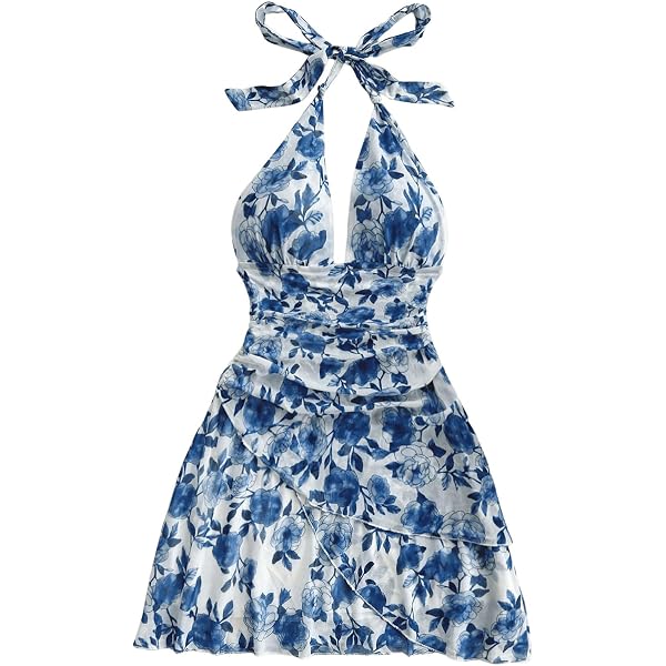 Floerns Women's Floral Sleeveless Ruched Mini Dress - Boho Cami Sundress With Flared Hem - View #11