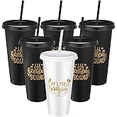 Jingmore Birthday Party Tumblers 24 oz Squad Plastic Tumblers with Lid and Straw for 20th 30th 40th 50th 60th Birthday Decorations Favor for Women Adults(White, Black,6 Pcs)