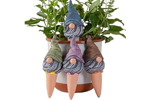 Plant Watering Spikes, Gnome Terracotta Water Dispenser, Self-Watering Plant Stake System for Home Garden, Indoor Outdoor Pot