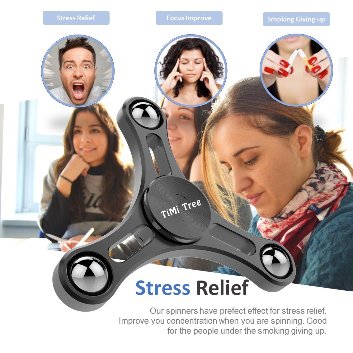 Finger Spinner Metal Black Fidget Toy Prime, New Fidget Spinner Modular Version Ball Bearing Hand Focusing Tri-Spinner build Spinner Tower with connectors by TiMi Tree