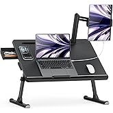SAIJI Dual Screen Laptop Bed Desk | Foldable Adjustable Lap Desks for Adults, X-Large Couch Bed Tray Table with Portable Monitor Stand and Drawer
