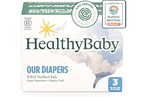 HealthyBaby Our Diapers | EWG Verified Safe & Plant-Based Diapers | Leak Protection | Soft Organic Cotton Shell | Chlorine-Free Diaper for Sensitive Skin | Size 3 (16-28 lbs) 58 Count