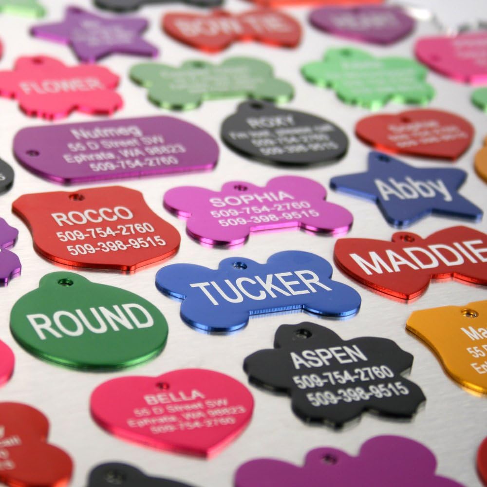 GoTags Pet ID Personalized Pet Tags for Dogs and Cats. Front & Backside Engraving and Sizes. Anodized Aluminum. Bone Shape Regular. : Pet Supplies