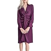DKNY Womens Long Sleeve Collared Neck Knee Length Knot Front Detail Dress