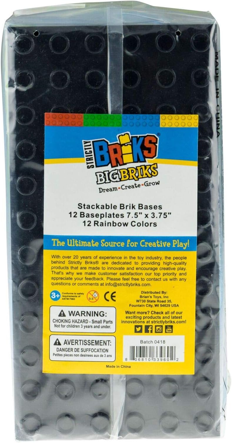 Classic Big Briks Baseplates by Strictly Bricks | Premium 7.5" x 3.75" Large Brick Building Base Plates | 100% Compatible with All Major Large Brick Brands | 12 Stackable Baseplates: 12 Colors