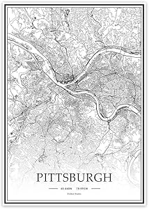USA Pittsburgh Black&White Minimalist Art 20×28 City Map Painting Poster Home Decor Gift
