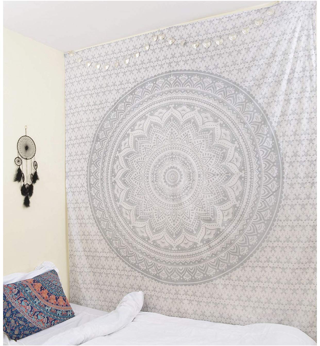 Original Kikan Indian Tapestry Mandala Wall hanging Bohemian Decor Bedspread Multi Coloured Cotton Hippie Boho Gypsy Sheet Hand printed