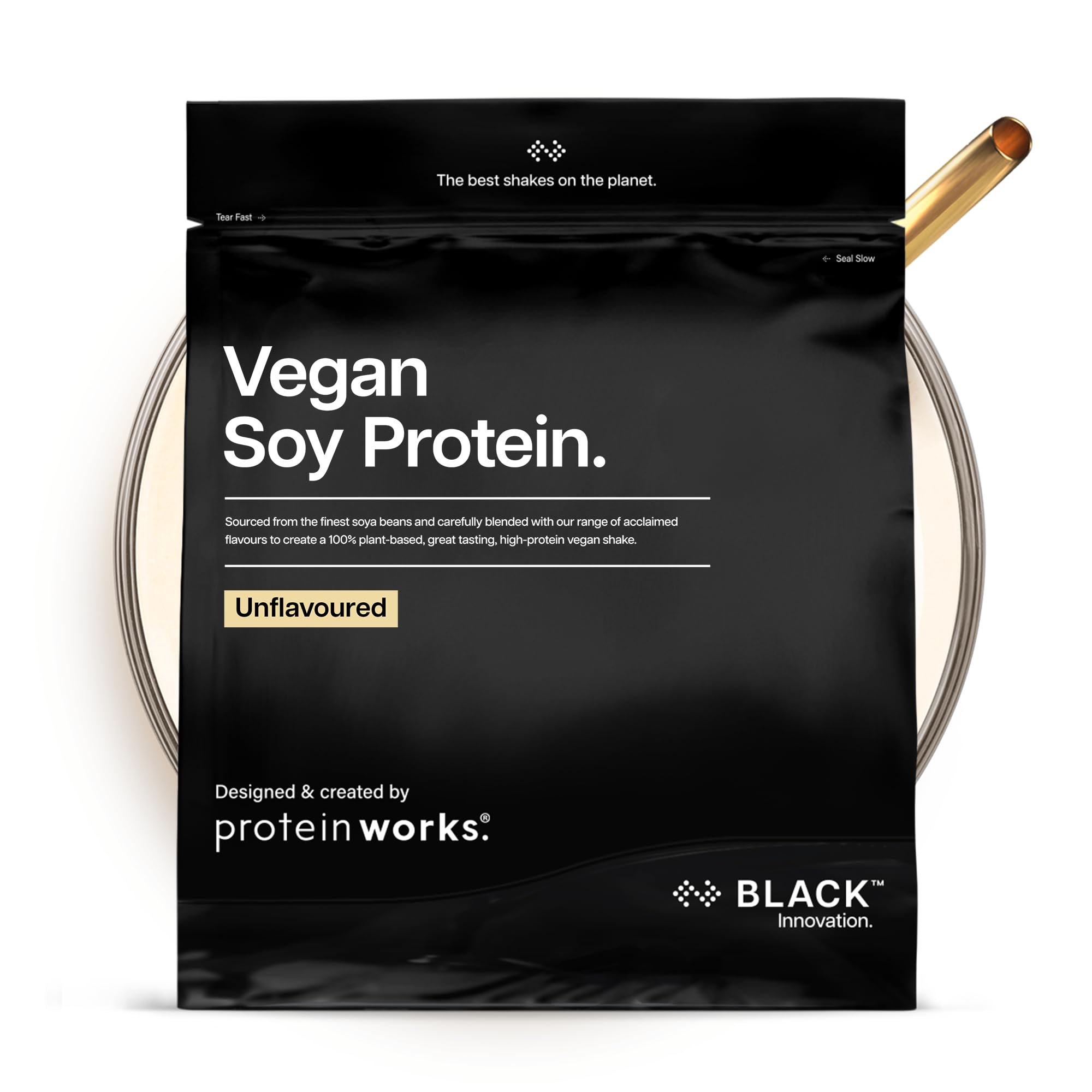 Protein Works | Vegan Soy Protein - Black Innovation, Premium Soy Protein Isolate, Low Fat, No Added Sugar, 27g Protein, 100% Plant-Based Nutrition, Unflavoured, 33 Servings, 1kg