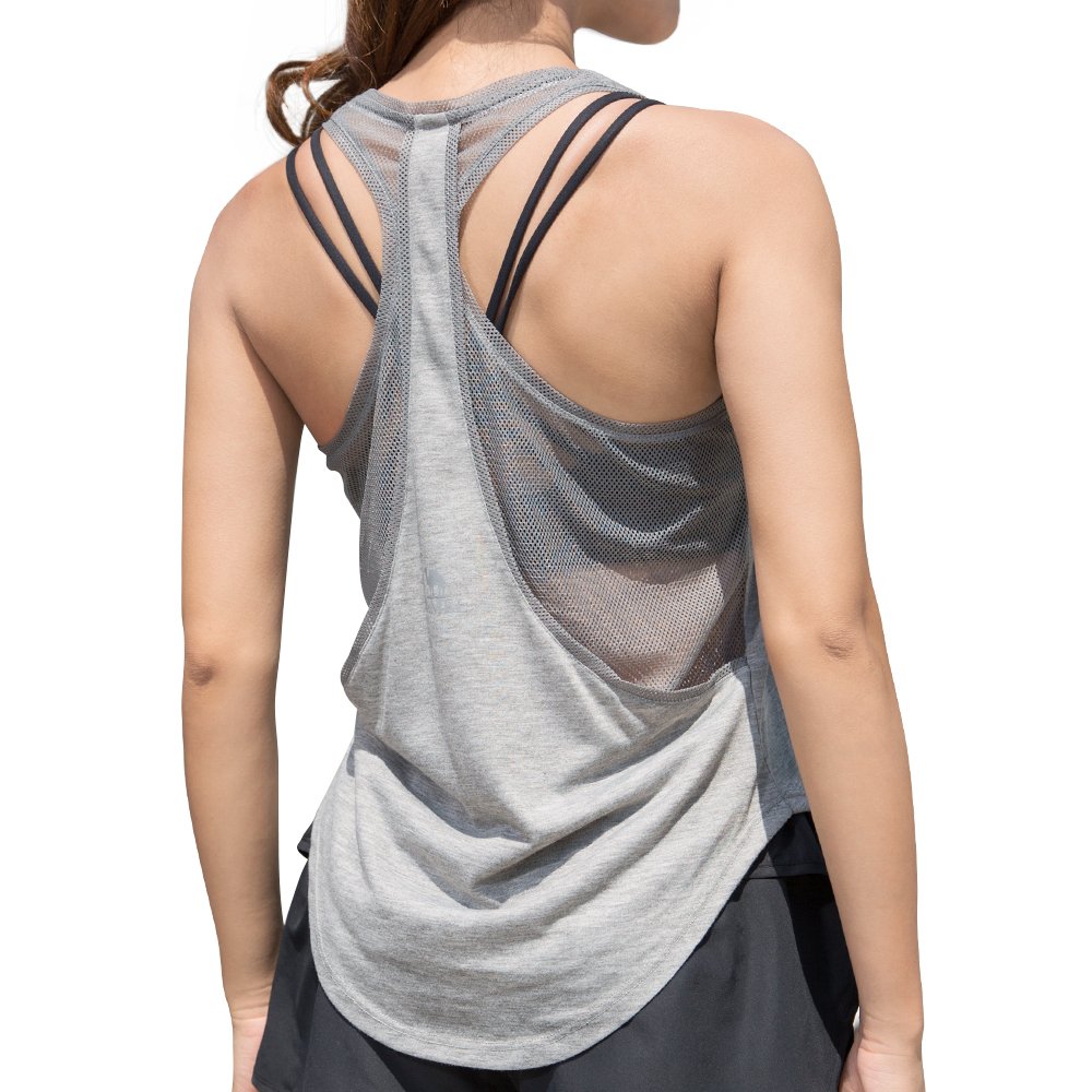 Camel Yoga Workout Tank Tops Women Sleeveless Dry Loose Fit Racerback Activewear Scallop Bottom Color Grey Size L